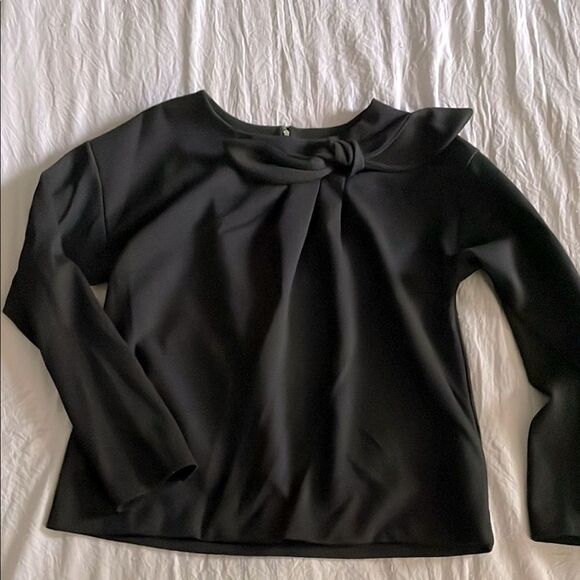 Banana Republic Black Bow Neck Top Long Sleeve Zip Back Blouse Size M - Picture 1 of 8